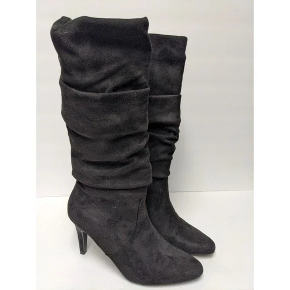 dressbarn Shoes Dress Barn Womens Boots Size 7m Suede Looking Black Heeled Boots Pointed Toe Poshmark